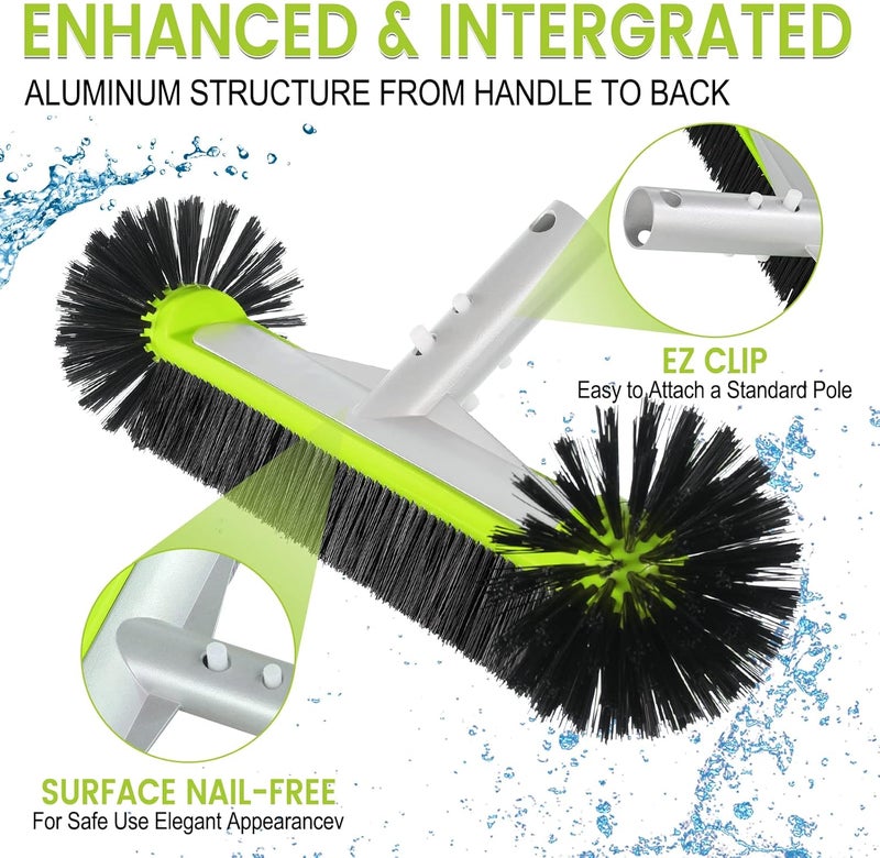 Unipool Swimming Pool Brush Head with Round Ends,17.5" Heavy Duty Aluminum Back Head for Cleans Walls, Tiles & Floors, 7 Rows Premium Nylon Bristles with EZ Clips (Green Black) - Image 4